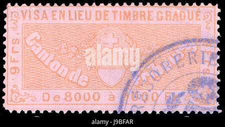 Schweiz-Fribourg-1870 Visum Einnahmen 9Fr 13 Stockfoto