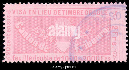 Schweiz-Fribourg-1870 Visum Einnahmen 2Fr 20 Stockfoto