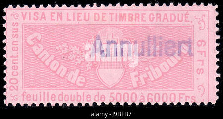 Schweiz-Fribourg-1870 Visum Einnahmen 6Fr 24 Stockfoto