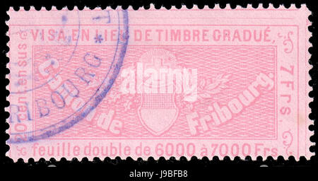 Schweiz-Fribourg-1870 Visum Einnahmen 7Fr 25 Stockfoto