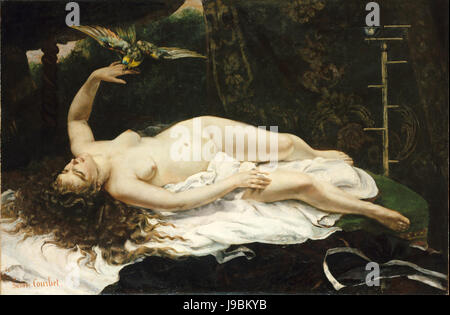 1866 Gustave Courbet Frau mit Papagei (beschnitten) Stockfoto