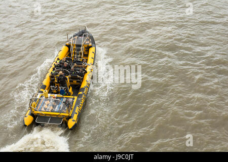 Thames Rib Erfahrung Schlauchboot auf der Themse in London, England, UK Stockfoto