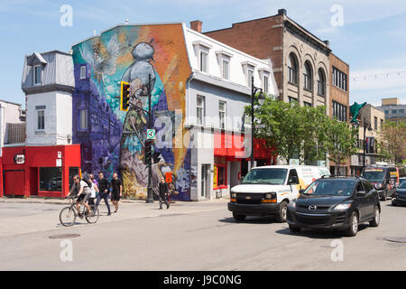 Montreal, Kanada - 31. Mai 2017: Graffiti Street Art Wandbilder entlang Boulevard Saint-Laurent Stockfoto
