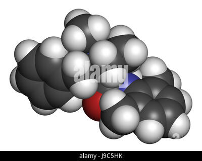 Denatonium Hopfenmenge Agent-Molekül. 3D-Rendering. Atome sind als Kugeln mit konventionellen Farbcodierung vertreten: Wasserstoff (weiß), Kohlenstoff (grau), o Stockfoto