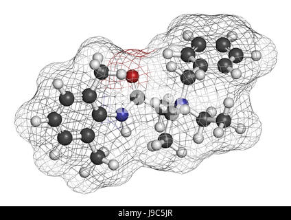 Denatonium Hopfenmenge Agent-Molekül. 3D-Rendering. Atome sind als Kugeln mit konventionellen Farbcodierung vertreten: Wasserstoff (weiß), Kohlenstoff (grau), o Stockfoto