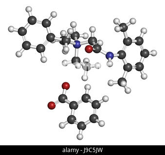 Denatonium Benzoat Hopfenmenge Agent. 3D-Rendering. Atome sind als Kugeln mit konventionellen Farbcodierung vertreten: Wasserstoff (weiß), Kohlenstoff (grau), o Stockfoto