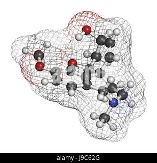 Galantamin Alkaloid Molekül. Im kaukasischen Schneeglöckchen, verwendet in der Behandlung der Alzheimer-Krankheit gefunden. 3D-Rendering. Atome werden als Kugeln w dargestellt. Stockfoto