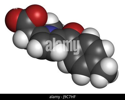 Tolmetin NSAID Wirkstoffmolekül. 3D-Rendering. Atome werden als Kugeln mit konventionellen Farbkodierung dargestellt. Stockfoto