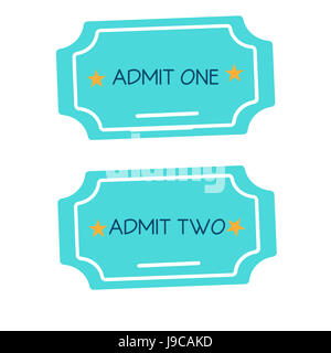 Außenillustration zugeben ein / zwei Türkis-Ticket mit zwei Sternen auf weißem Hintergrund Stockfoto