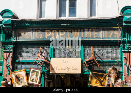 Das alte Neugier-Geschäft auf Portobello Road, Royal Borough of Kensington & Chelsea, London, England, Vereinigtes Königreich Stockfoto