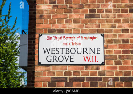 Westbourne Grove Street Zeichen, Royal Borough of Kensington & Chelsea, London, England, Vereinigtes Königreich Stockfoto