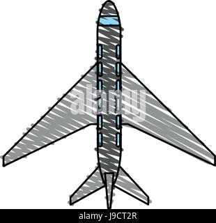 Farbe Kreide Streifen Cartoon Draufsicht Reisen Flugzeug Stock Vektor