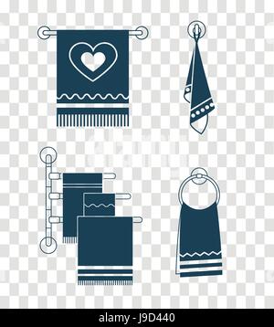 Stellen Sie Icons Handtuchhalter. Silhouette in der linearen Stil-Ikone Stock Vektor