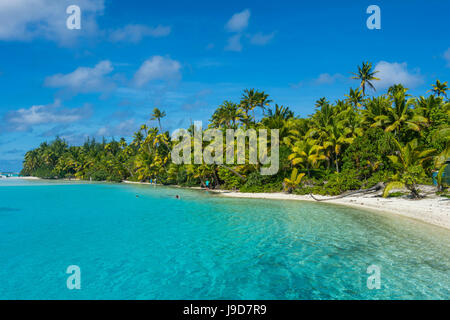 Weißen Sand Bank im türkisfarbenen Wasser der Lagune Aitutaki, Rarotonga und die Cook-Inseln, South Pacific, Pazifik Stockfoto