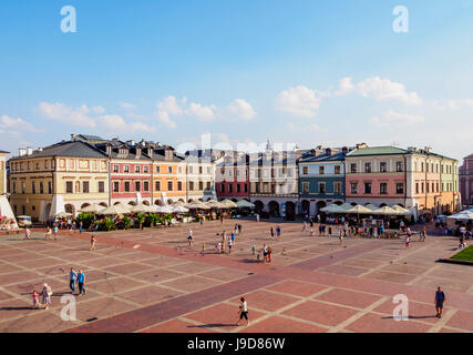 Bunte Häuser am Marktplatz, Altstadt, UNESCO-Weltkulturerbe, Zamosc, Woiwodschaft Lublin, Polen, Europa Stockfoto