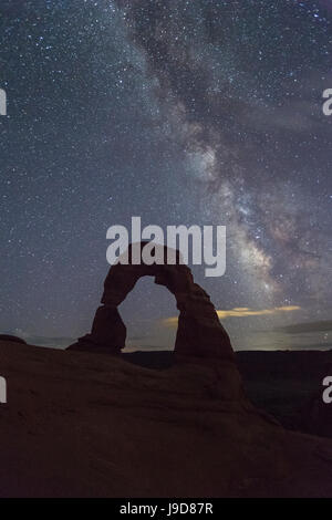 Milchstraße über Delicate Arch, Arches-Nationalpark, Moab, Grand County, Utah, USA, Nordamerika Stockfoto