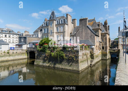 Die bewohnten Rohan-Brücke am Fluss Elorn Landerneau, Finistere, Bretagne, Frankreich, Europa Stockfoto