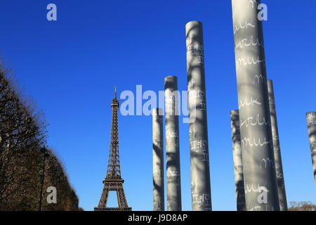 Wand des Friedens und der Eiffelturm, Paris, Frankreich, Europa Stockfoto