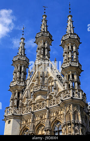 Späte gotische Rathaus am Marktplatz Grote, Leuven, Brabant, Belgien Stockfoto