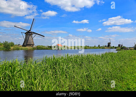 Windmühlen in Kinderdijk, UNESCO-Weltkulturerbe, Süd-Holland, Niederlande, Europa Stockfoto