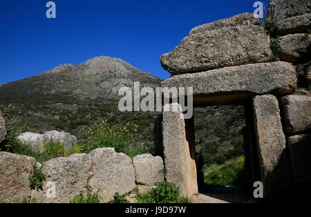 Die Ruinen der antiken Stadt von Mykene, UNESCO-Weltkulturerbe, Peloponnes, Griechenland, Europa Stockfoto