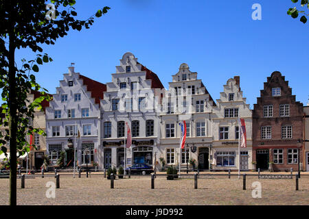 Marktplatz mit Bürgerhäusern, Friedrichstadt, Eider, Schleswig-Holstein, Deutschland, Europa Stockfoto