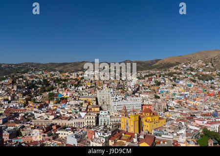 Blick auf die Stadt von Seilbahn, UNESCO-Weltkulturerbe, Guanajuato, Mexiko, Nordamerika Stockfoto