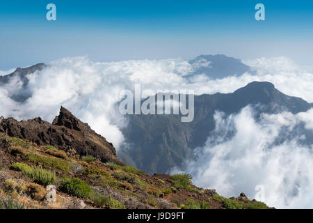 Wolken in der Caldera de Taburiente, Insel La Palma, Kanarische Inseln, Spanien, Europa Stockfoto