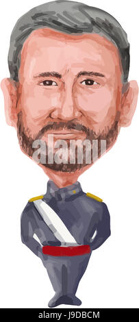 Wasser Farbe Karikatur Illustration des Königs von Spanien Felipe VI vollständigen Namen Felipe Juan Pablo Alfonso de Todos Los Santos de Borbón y Grecia von vie Stockfoto