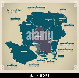 Moderne Karte - Hampshire county Details UK Stock Vektor