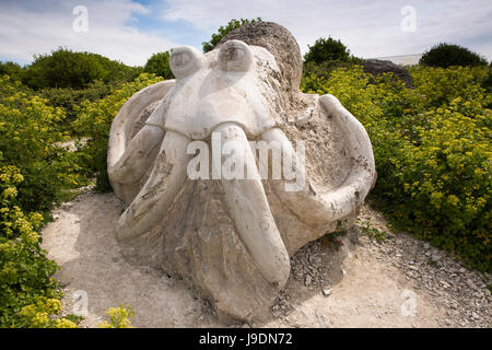 UK England, Dorset, Portland, Clay Ope, Tout Steinbruch Skulpturenpark, Krake aus Stein gemeißelt Stockfoto