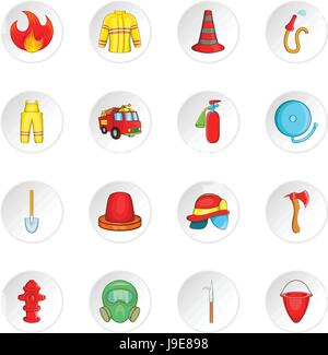 Brandbekämpfung Icons Set, Cartoon-Stil Stock Vektor