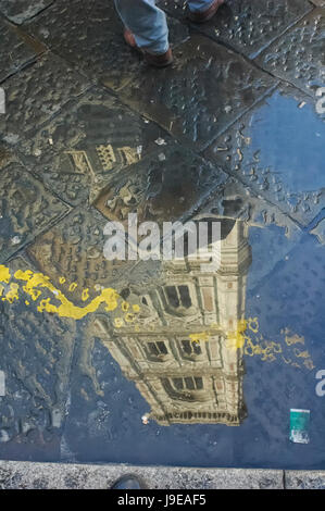 Reflexion des Campanile von Giotto in einer Pfütze Stockfoto