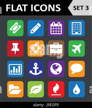 Universelle bunte flache Icons. Set 3. Stock Vektor