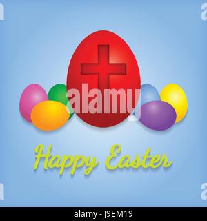 Happy Easter Eggs Karte mit Kreuz Symbol. Stock Vektor