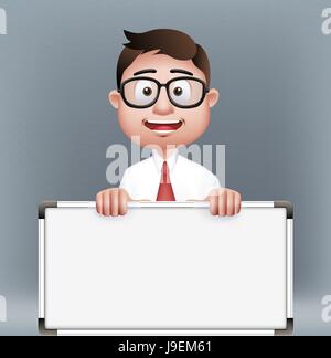 Smart Professional oder Business Mann Vector Zeichen mit Brille Holding leeren Clip Board in weißen Hintergrund isoliert. Stock Vektor