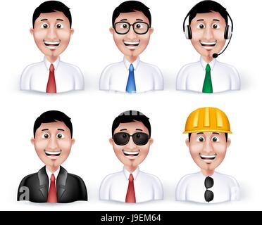 Vektor-Set der Dimension Smart verschiedene Professional und Business Mann Zeichen und Avatare in Langarm und Krawatte im weißen Hintergrund isoliert. Stock Vektor