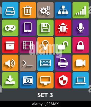 Trendige Vektor-Icons mit Schatten. Satz 3 Stock Vektor