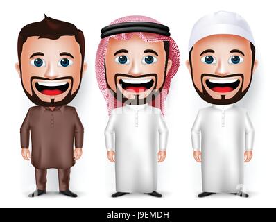 Vektor-Set von Cartoon Charakter Kleid für Saudi-Arabien und Pakistan isoliert in weiß. Vektor-Illustration. Stock Vektor