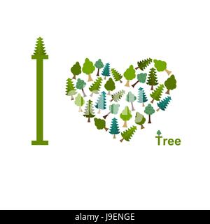 Ich liebe Bäume. Symbol Herz von Bäumen und Tannen. Vektor-Illustration für Naturliebhaber. Stock Vektor