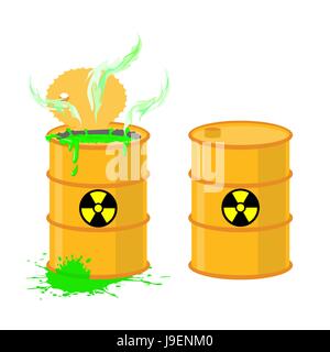 Lauf der Säure. Vektor Illustration offene Trommeln mit gefährlichen grüne Flüssigkeit. Stock Vektor