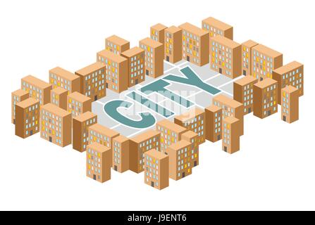 Gebäude der Stadt. Hof zwischen den Häusern. Isometrische Gebäude. Vektor-Illustration. Slum-Viertel. Stock Vektor