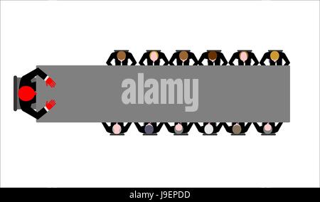 Wütend Chef der Tagung. Roten wilden Chef schimpft Menschen. Sklave sitzt am Rand der Tabelle. Menschen im Büro sind verängstigt. Vektor-Illustration eines Werkes Stock Vektor