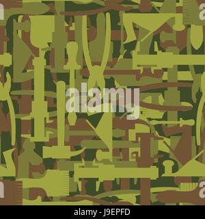 Armee-Muster-Tool. Militärische Tarnung Textur Vektor der Schraubenzieher, Hammer und Pinsel. Hunter, schützende Musterdesign Soldaten des Militärs Stock Vektor