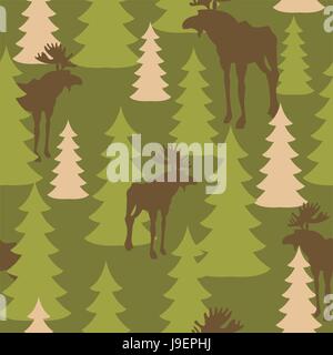 Armee-Muster von Hirschen und Wald. Militärische Tarnung Textur Vektor Moose und Bäume. Hunter schützende Musterdesign. Stock Vektor