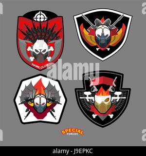 Armee-Emblem-Set. Special Forces Patch mit Totenkopf und Waffen. Vektor-illustration Stock Vektor