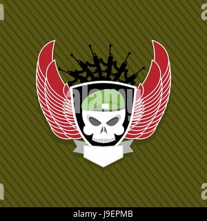 Militärische Emblem. Totenkopf mit Flügeln, zu nehmen. Beschriften Sie auf dem Formular Stock Vektor