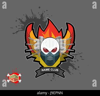 Schädel mit Paintballgewehren Paintball Maske. Flügel, Arme und Flamme. Emblem-Paintball-club Stock Vektor