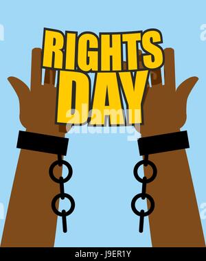 Tag der Menschenrechte. Plakat für internationales Festival. Arm-Slave mit gebrochenen fesseln. Hände frei von Ketten. Stock Vektor