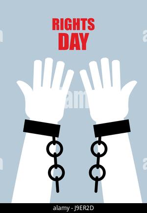 Tag der Menschenrechte. Hände frei. Gerissene Kette. Gebrochenen Fesseln, Handschellen. Plakat für den internationalen Tag der Menschenrechte. Stock Vektor
